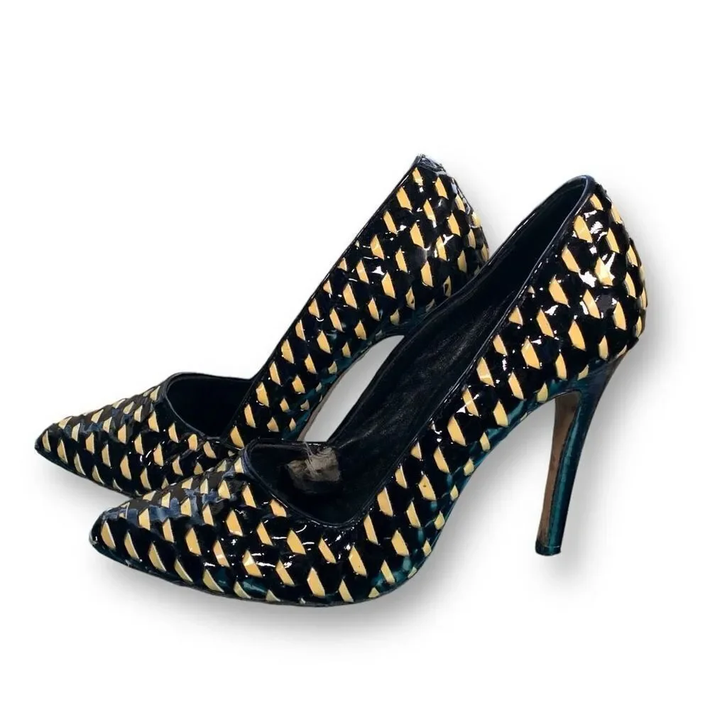Alice + Olivia By Stacey Bendet Pumps Black Gold Patent Leather‎ High Heel Shoes